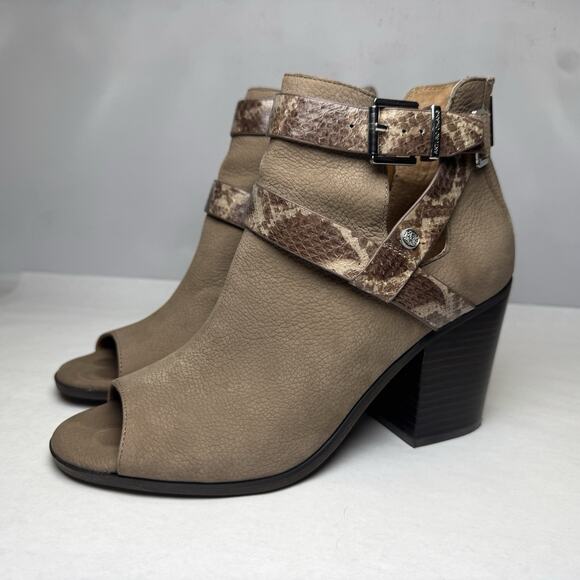 Arturo Chiang Caraleigh Open Toe Ankle Booties Women's Size 8 Brown Suede Snake - Picture 1 of 10